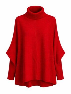 Unbranded Red Ribbed Mock Neck Dolman Sleeve Sweater Tunic M